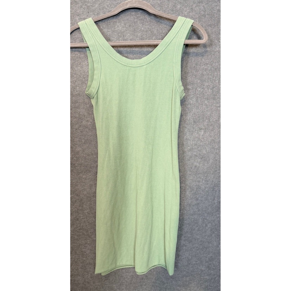 Paradise USA 90's Tank Dress L Sage Green Ribbed Knit Cotton Stretch Mini Casual